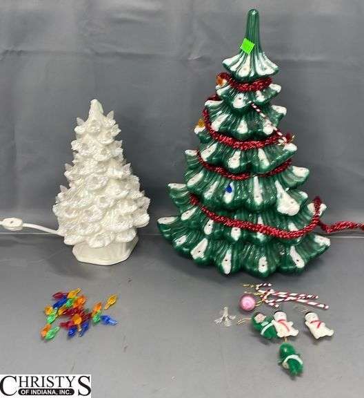 Two Light Up Christmas Tree Decorations, Largest 17" Tall
