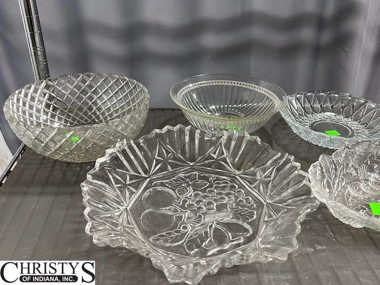 Clear Pressed Glass Bowls, Serving Dishes, Mixing Bowls Largest 10"