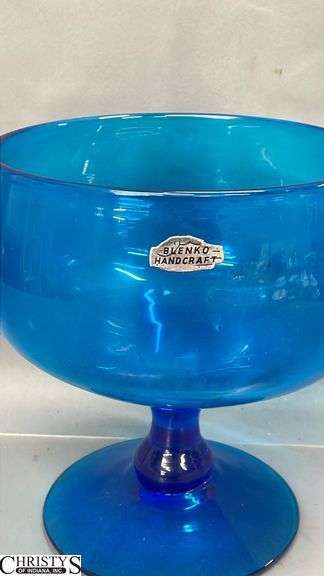 Blue Blenko Handcraft Compote 8" Tall