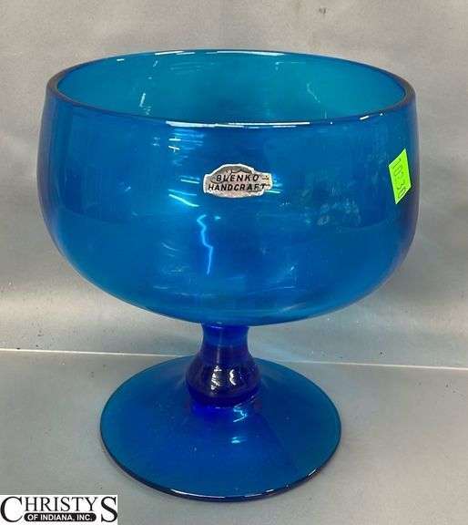 Blue Blenko Handcraft Compote 8" Tall
