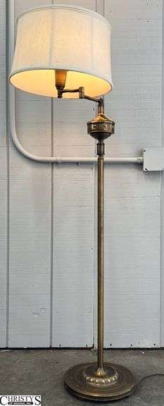 Brass Floor Lamp Adjustable Arm, has Glass Diffuser, 54" Tall