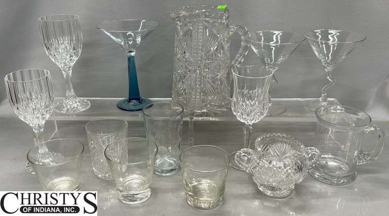 Stemware, Glass Pitcher 8" Tall, Drinkware Some Chips