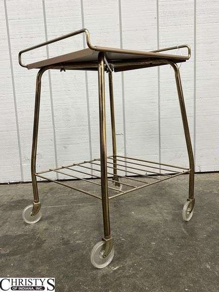 Three Pieces Mid Century - Bookshelf 36x9.5x35, Rolling Table, Sewing Basket/Stand