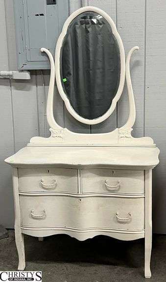 Painted Dresser with Tilt Mirror, Three Drawers, has Casters in Drawers 37x20x29, Mirror is 38" Tall