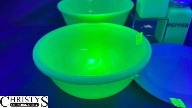Green Fire King Plate, Jadeite Mixing Bowls Largest 8" Wide, Salt & Pepper Shakers