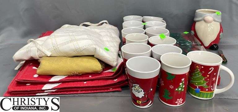 Christmas Place Mats, Mugs, Candle Holders,