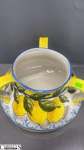 3 Handled Lemon Decor Vase Chiped 9" Tall