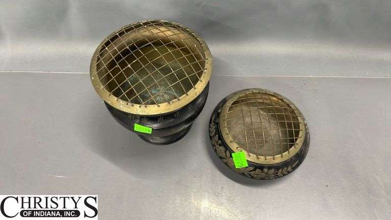 Two Metal Incense Holders, One Marked India Largest 6" Tall