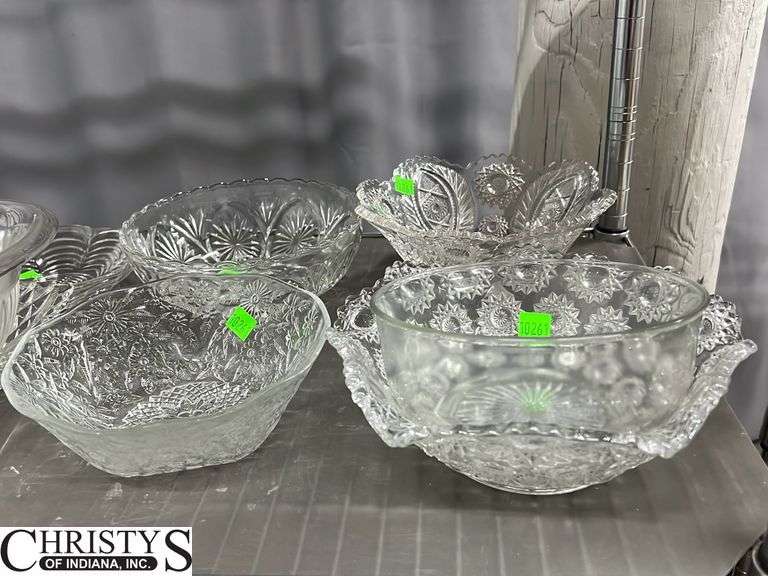 Clear Pressed Glass Bowls, Serving Dishes, Mixing Bowls Largest 10"