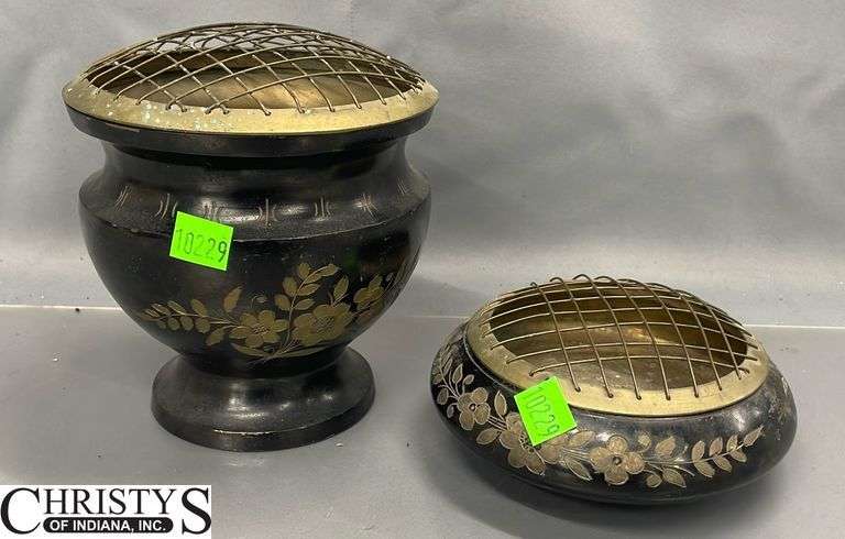 Two Metal Incense Holders, One Marked India Largest 6" Tall