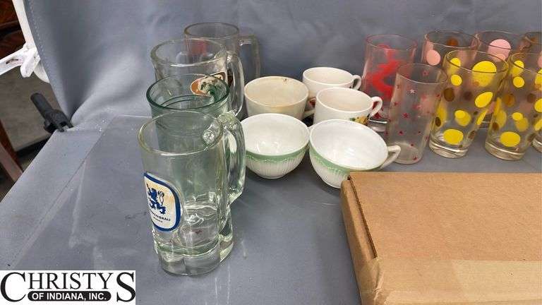 Mid Century Drinking Glasses, Glass Mugs Tallest 6", Glass Jar with Lid, Ceramic Cups