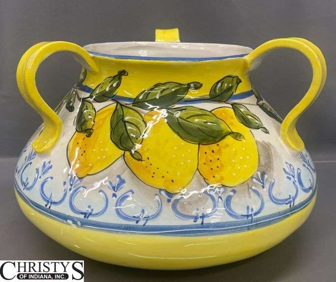 3 Handled Lemon Decor Vase Chiped 9" Tall