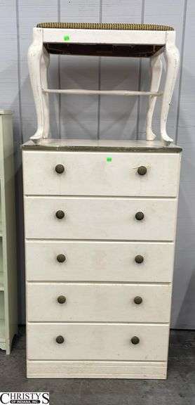 Two Items - Chest of Drawers and Vanity Stool, Painted, Rough Condition 26.5x15x44