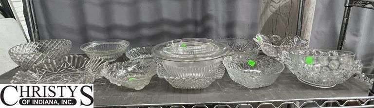 Clear Pressed Glass Bowls, Serving Dishes, Mixing Bowls Largest 10"