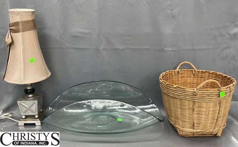 Lamp, Basket, Glass Floral Holder 22x10x7
