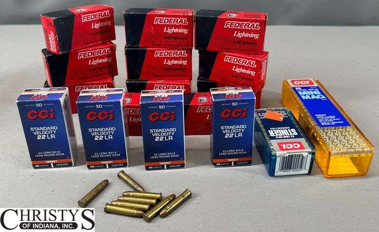 .22 Cal. Ammunition- 11 Boxes of Federal Lightning, 4 Boxes of CCI ...