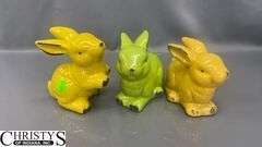 Pottery Items Watermelon 9" Tall, Plate, Rabbits Some Chips and Wear