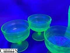 6 Anchor Hocking Cameo Green UV Reactive Tumblers, 3 Other Custards, Bread Plate and Shot Glass