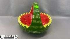 Pottery Items Watermelon 9" Tall, Plate, Rabbits Some Chips and Wear