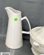 3 Pieces of Pfaltzgraff Largest 9" Tall, Pitcher, Coffee Mugs Some Chips and Wear