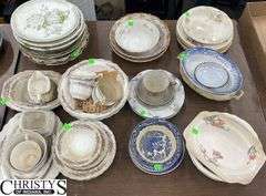 Ceramic/China Serving Bowls, Small Bowls, Cups, Saucers, Largest Bowl 11" Wide, Some have Cracks and Chips, Some Marked R&L Bavaria, P S Germany, Homer Laughlin, Ironstone M&S China