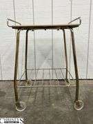 Three Pieces Mid Century - Bookshelf 36x9.5x35, Rolling Table, Sewing Basket/Stand