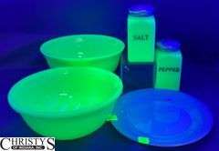 Green Fire King Plate, Jadeite Mixing Bowls Largest 8" Wide, Salt & Pepper Shakers