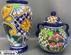 Vase and Lidded Pottery Tallest 10" Couple Chips