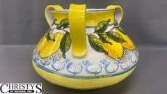 3 Handled Lemon Decor Vase Chiped 9" Tall