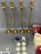 Candles, Brass Holders 16" Tall, Votives