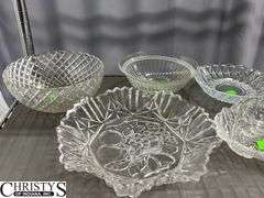 Clear Pressed Glass Bowls, Serving Dishes, Mixing Bowls Largest 10"