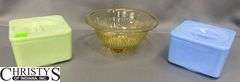 Lidded Jars and Vaseline Glass Bowl 6.5"x3"