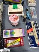 Metal Dresser Mirror, Avon Sample Lipsticks, Soaps, Soaps, Colognes, Hat Pins, Tray Measures 18x12