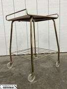 Three Pieces Mid Century - Bookshelf 36x9.5x35, Rolling Table, Sewing Basket/Stand