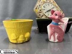 Electric GE Wall Clock, Hull and Other Planters, Largest 7.5x5