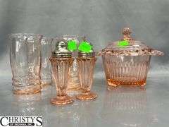 10pcs Pink Depression Glass, Cups, Salt and Peppers, Lattice Edge Bowl, Oval Dish Largest 10"x8"