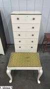 Two Items - Chest of Drawers and Vanity Stool, Painted, Rough Condition 26.5x15x44