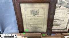Postcards, Old Photographs, Framed Wedding Certificate from 1909 Measures 16x21