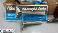 Razors, Blades, Remington Princess Electric Shaver in Original Box, Listerine, Killinger Hi-Jacs Cloth Coasters in Original Box, Hand Mirrors, Hair Combs, Perfume Bottles, Compact Purse Carry-All in Original Box, Bath Oil, Jergens Soap Bar