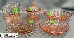 10pcs Pink Depression Glass, Cups, Salt and Peppers, Lattice Edge Bowl, Oval Dish Largest 10"x8"