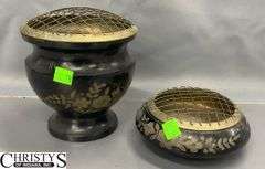 Two Metal Incense Holders, One Marked India Largest 6" Tall