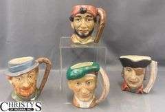 Four Hand-Painted Head Mugs, One has a Chip, Tallest 5.5"