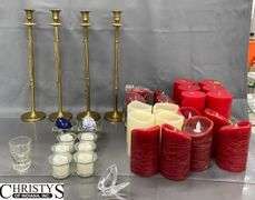 Candles, Brass Holders 16" Tall, Votives