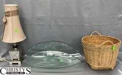 Lamp, Basket, Glass Floral Holder 22x10x7