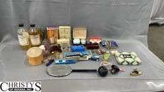 Razors, Blades, Remington Princess Electric Shaver in Original Box, Listerine, Killinger Hi-Jacs Cloth Coasters in Original Box, Hand Mirrors, Hair Combs, Perfume Bottles, Compact Purse Carry-All in Original Box, Bath Oil, Jergens Soap Bar