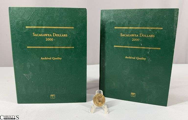 2 Green Sacagawea Dollars 2000- Collection Books with 48 Total Coins and 1 James Monroe Presidential Dollar image