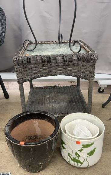 Small Outdoor Table, Plant Stand, Flower Pots - 20" x 20" x 22" - table shows heavy wear/damage image