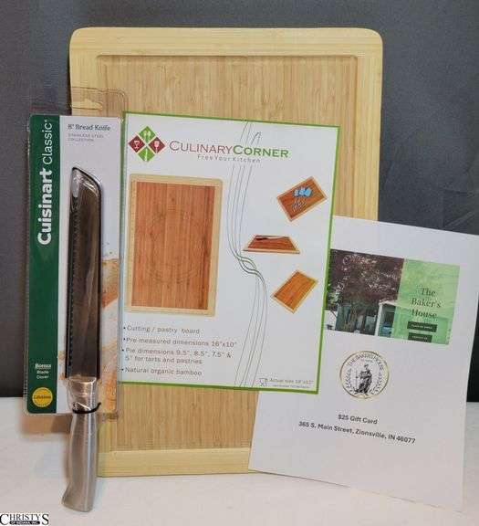 The Baker's House in Zionsville $25 Gift Card, Culinary Corner Cutting Board, & Cuisinart Bread Knife image
