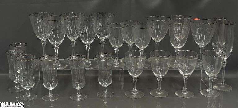 Silver Rimmed Stemware - Lenox and Other - 9.5" of tallest - Approx 23pcs image