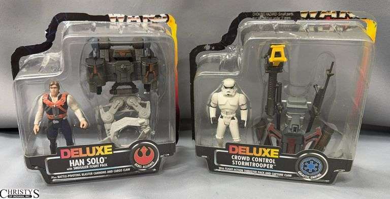 2 Deluxe Star Wars Blister Pack (Missing Back Card of Pack) Crowd Control Stormtrooper and Han Solo With Smuggler Flight Pack image